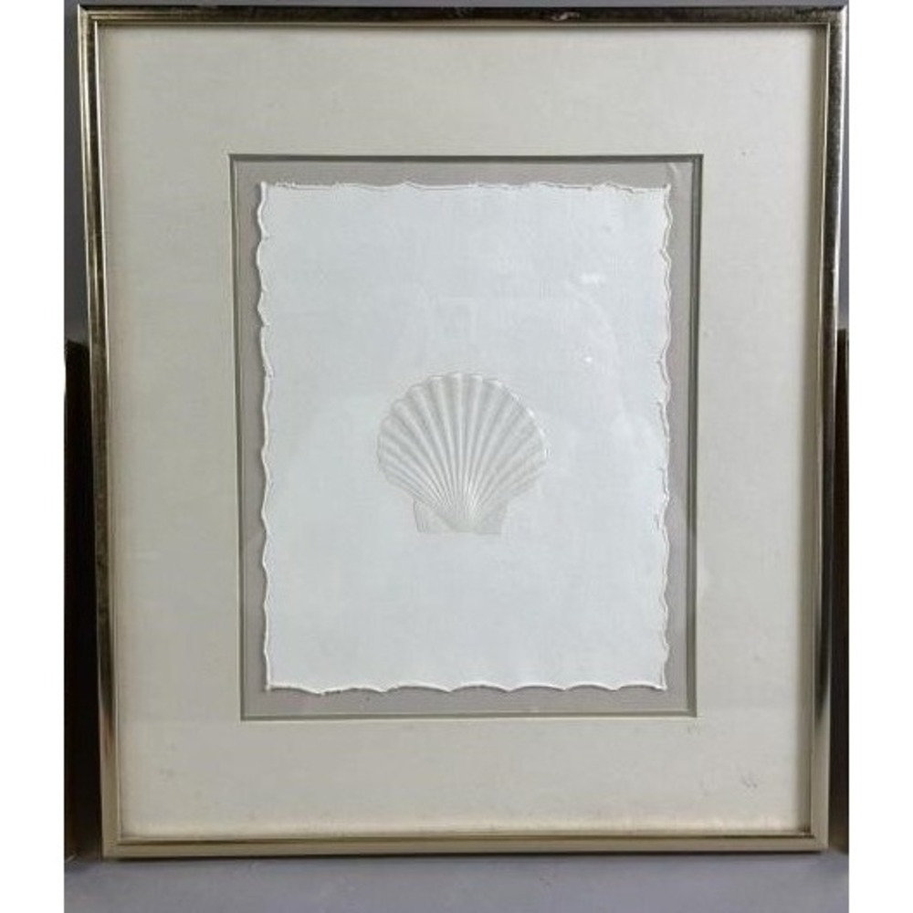 Minimalist Scallop Shell Blind Embossed - Deckle Edge, Framed Coastal